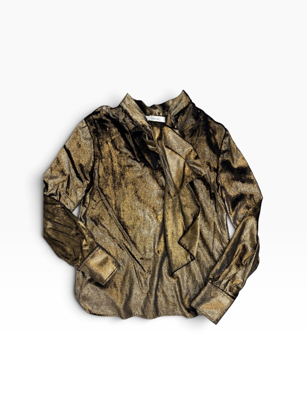 Frame Velvet Gold Metallic Tie-Neck Blouse